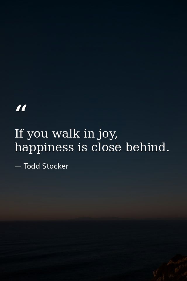 If you walk in joy, happiness is close behind. — Todd Stocker