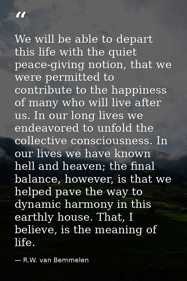 We will be able to depart this life with the quiet peace-giving notion, that we were permitted to contribute to the happ — R.W. van Bemmelen
