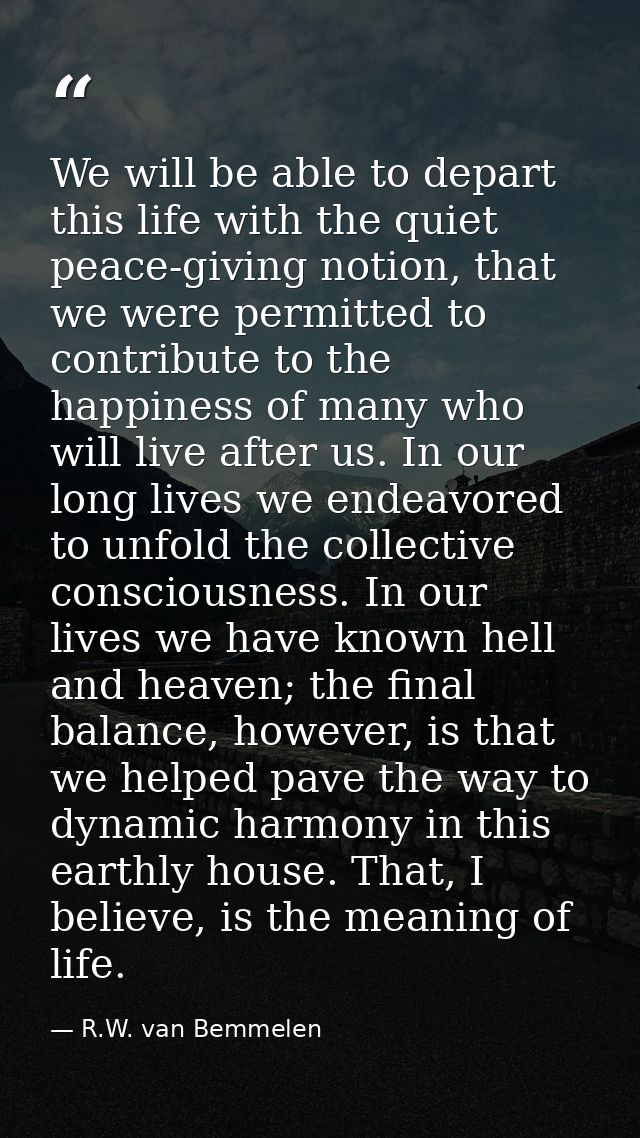 We will be able to depart this life with the quiet peace-giving notion, that we were permitted to contribute to the happ — R.W. van Bemmelen