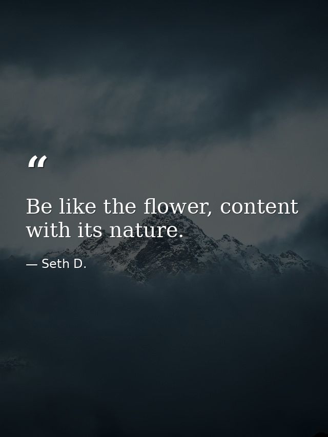 Be like the flower, content with its nature. — Seth D.