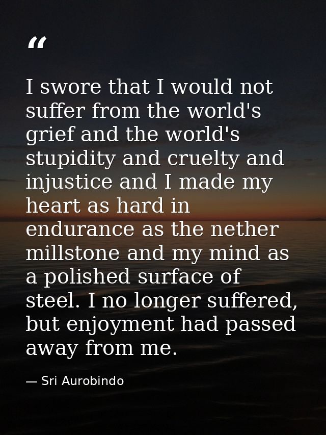 I swore that I would not suffer from the world's grief and the world's stupidity and cruelty and injustice and I made my — Sri Aurobindo