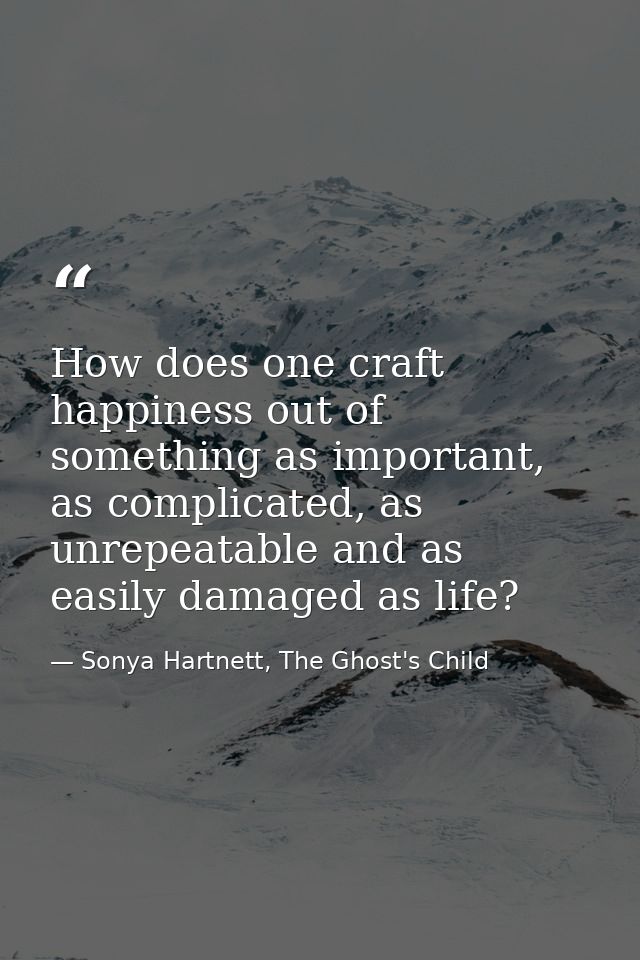 How does one craft happiness out of something as important, as complicated, as unrepeatable and as easily damaged as lif — Sonya Hartnett, The Ghost's Child