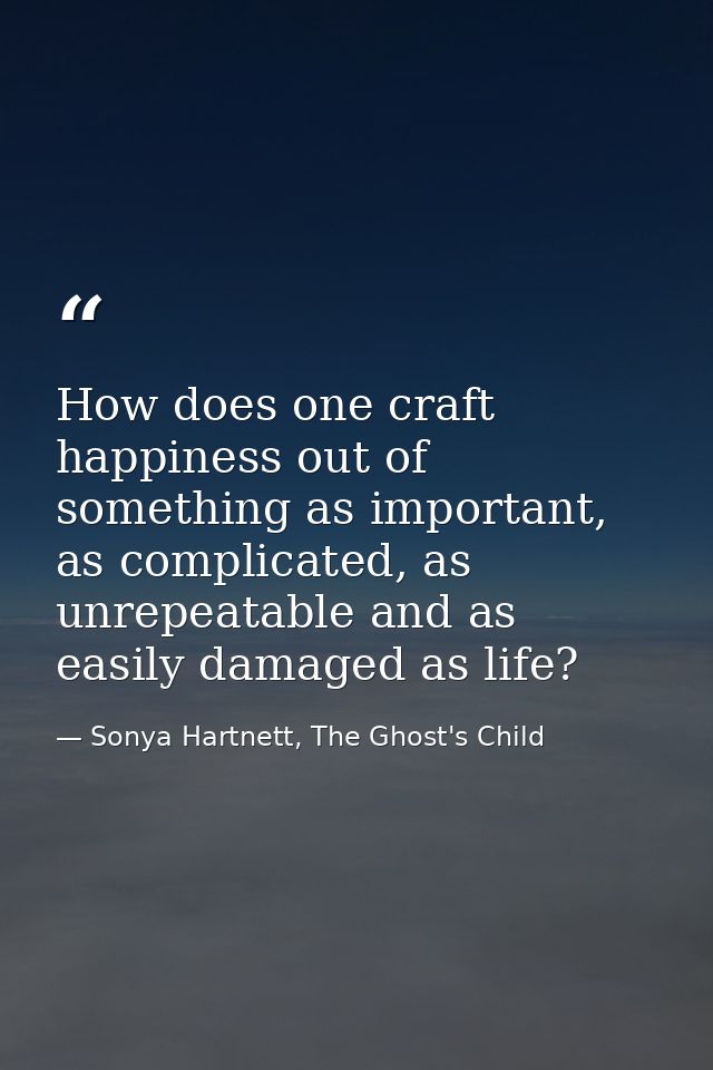 How does one craft happiness out of something as important, as complicated, as unrepeatable and as easily damaged as lif — Sonya Hartnett, The Ghost's Child