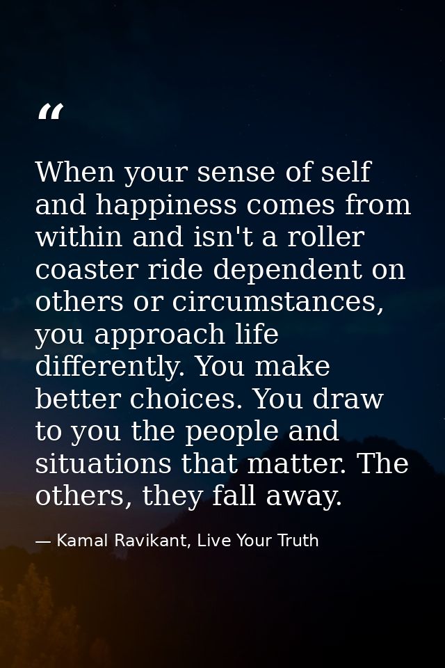 When your sense of self and happiness comes from within and isn't a roller coaster ride dependent on others or circumsta — Kamal Ravikant, Live Your Truth