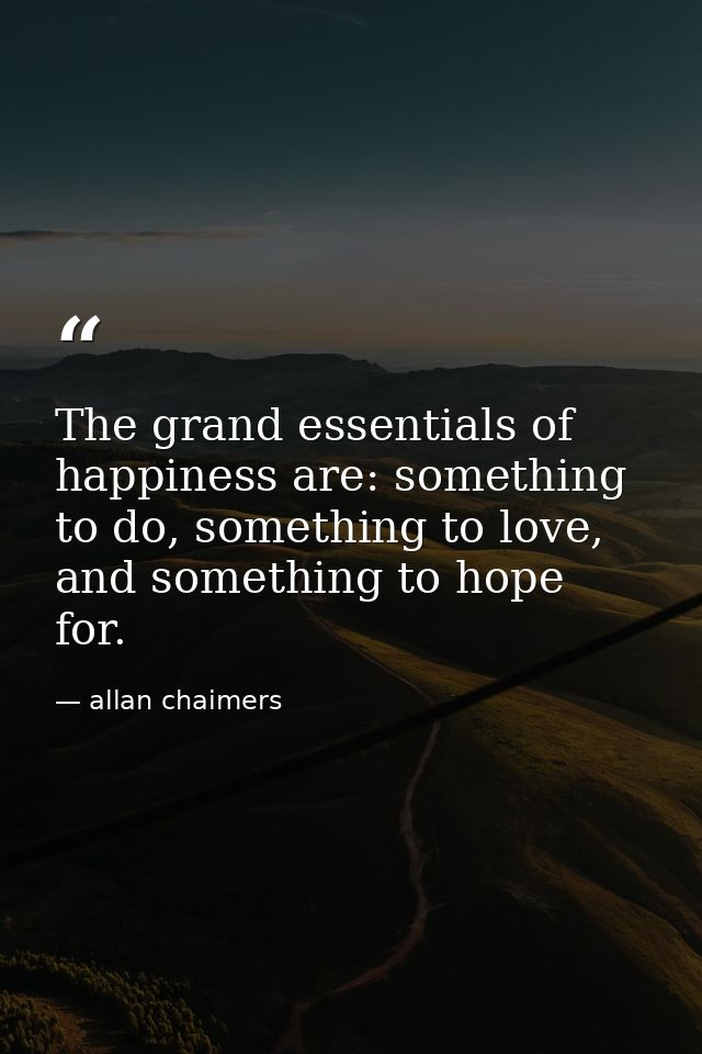 The grand essentials of happiness are: something to do, something to love, and something to hope for. — allan chaimers