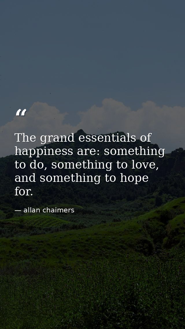 The grand essentials of happiness are: something to do, something to love, and something to hope for. — allan chaimers