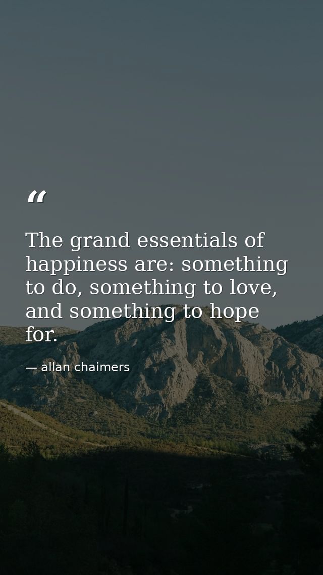 The grand essentials of happiness are: something to do, something to love, and something to hope for. — allan chaimers