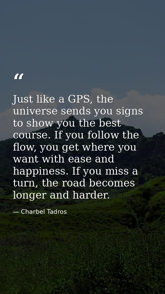 Just like a GPS, the universe sends you signs to show you the best course. If you follow the flow, you get where you wan — Charbel Tadros