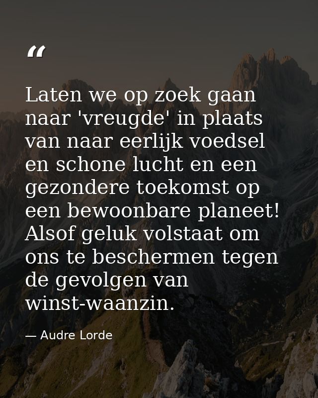 Laten we op zoek gaan naar 'vreugde' in plaats van naar eerlijk voedsel en schone lucht en een gezondere toekomst op een — Audre Lorde
