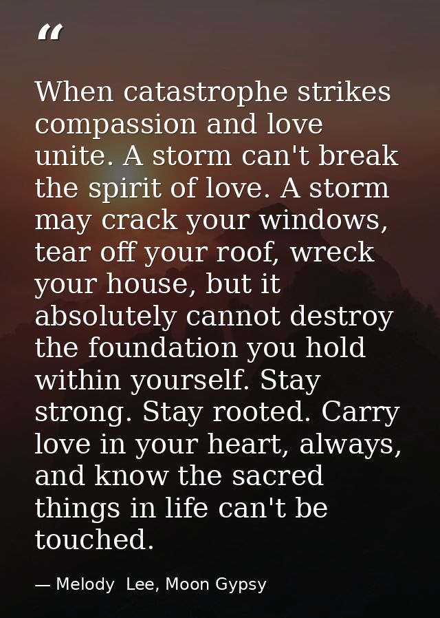 When catastrophe strikes compassion and love unite. A storm can't break the spirit of love. A storm may crack your windo — Melody  Lee, Moon Gypsy