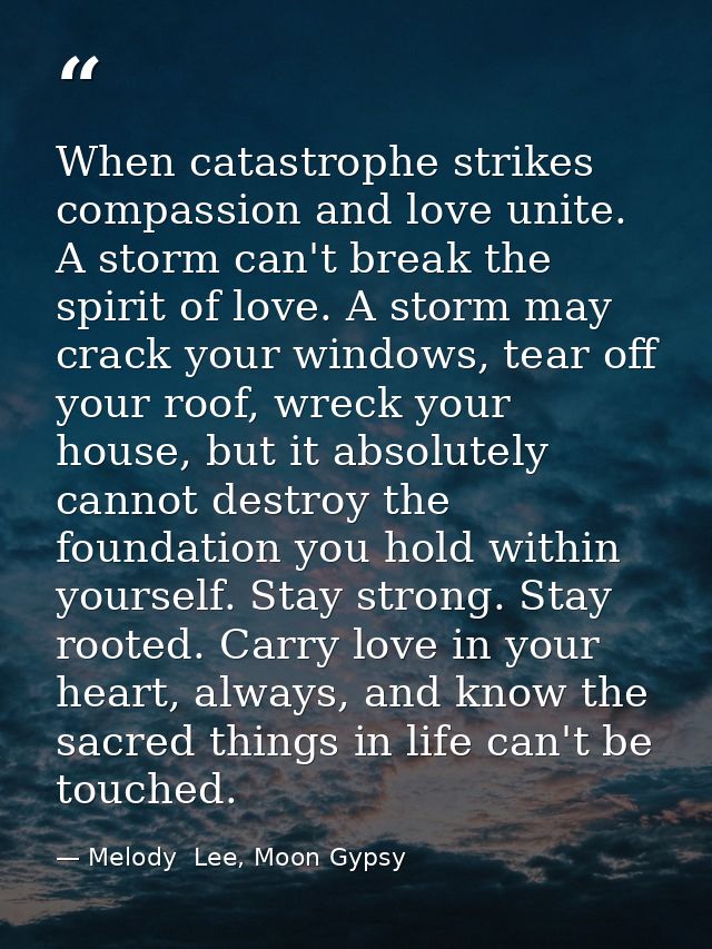 When catastrophe strikes compassion and love unite. A storm can't break the spirit of love. A storm may crack your windo — Melody  Lee, Moon Gypsy
