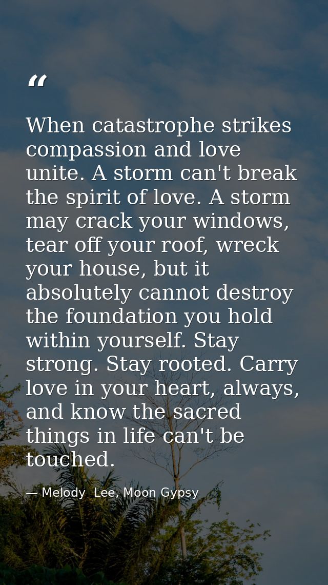 When catastrophe strikes compassion and love unite. A storm can't break the spirit of love. A storm may crack your windo — Melody  Lee, Moon Gypsy