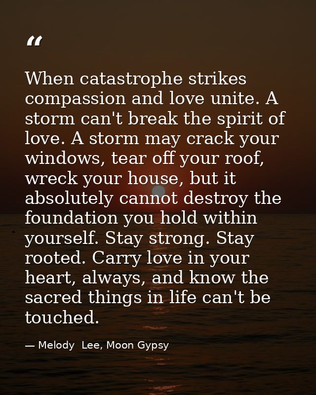 When catastrophe strikes compassion and love unite. A storm can't break the spirit of love. A storm may crack your windo — Melody  Lee, Moon Gypsy