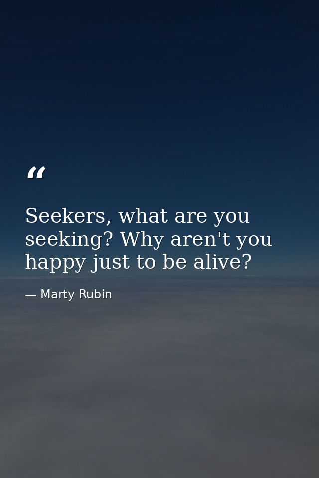 Seekers, what are you seeking? Why aren't you happy just to be alive? — Marty Rubin