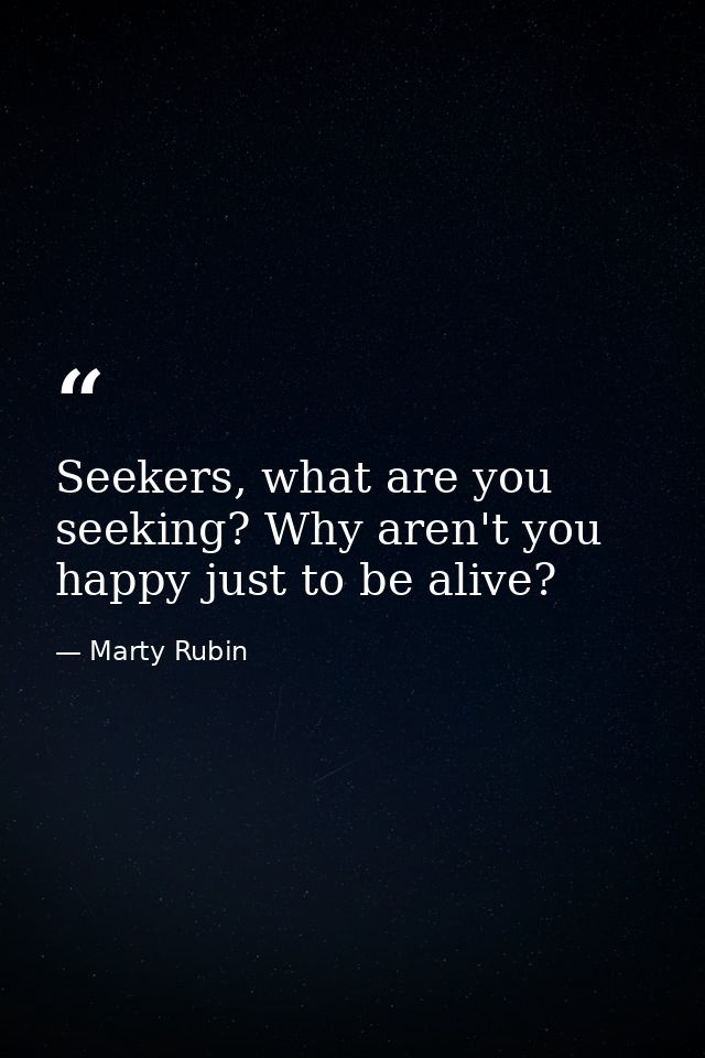 Seekers, what are you seeking? Why aren't you happy just to be alive? — Marty Rubin