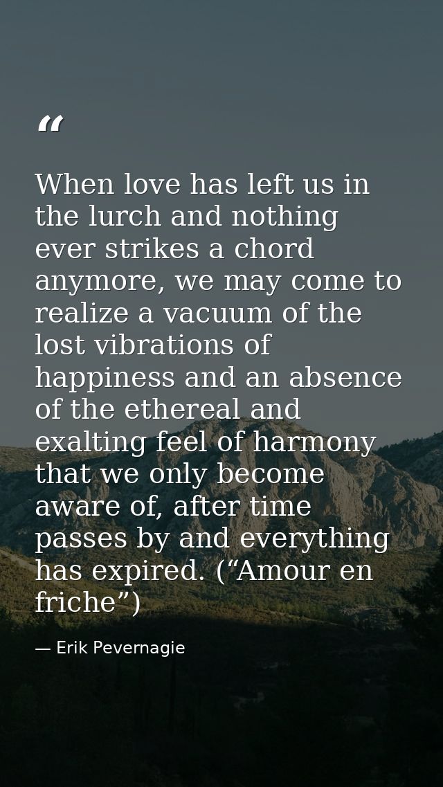 When love has left us in the lurch and nothing ever strikes a chord anymore, we may come to realize a vacuum of the lost — Erik Pevernagie