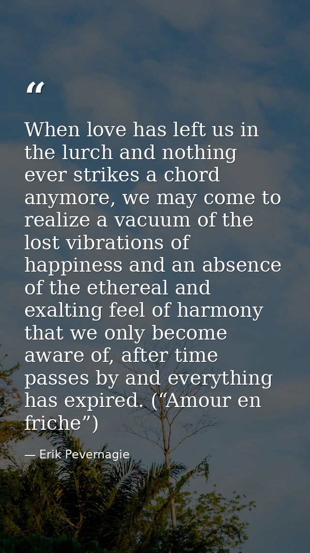 When love has left us in the lurch and nothing ever strikes a chord anymore, we may come to realize a vacuum of the lost — Erik Pevernagie