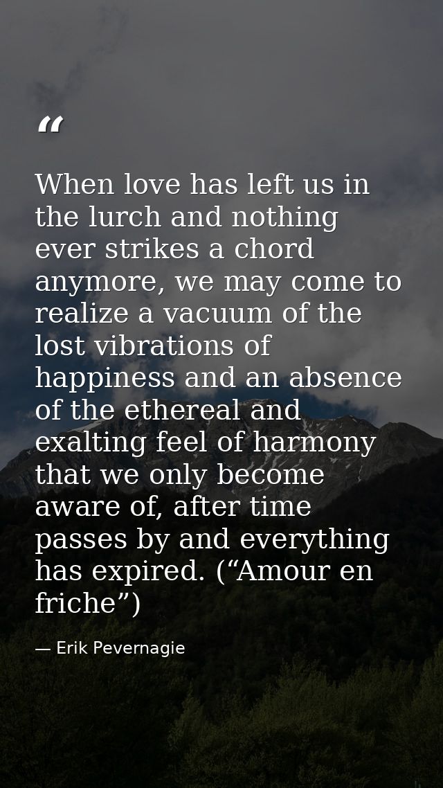 When love has left us in the lurch and nothing ever strikes a chord anymore, we may come to realize a vacuum of the lost — Erik Pevernagie