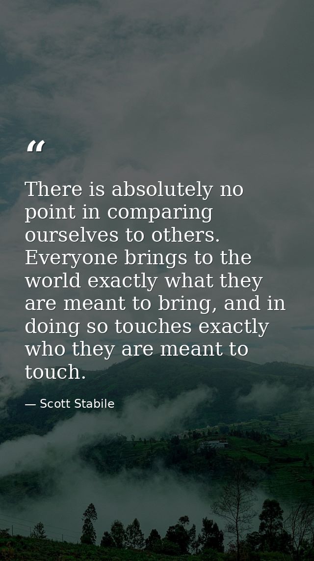 There is absolutely no point in comparing ourselves to others. Everyone brings to the world exactly what they are meant  — Scott Stabile