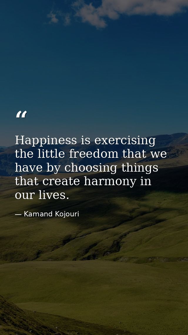 Happiness is exercising the little freedom that we have by choosing things that create harmony in our lives. — Kamand Kojouri