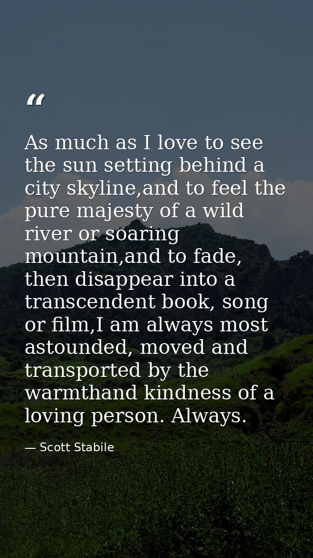 As much as I love to see the sun setting behind a city skyline,and to feel the pure majesty of a wild river or soaring m — Scott Stabile