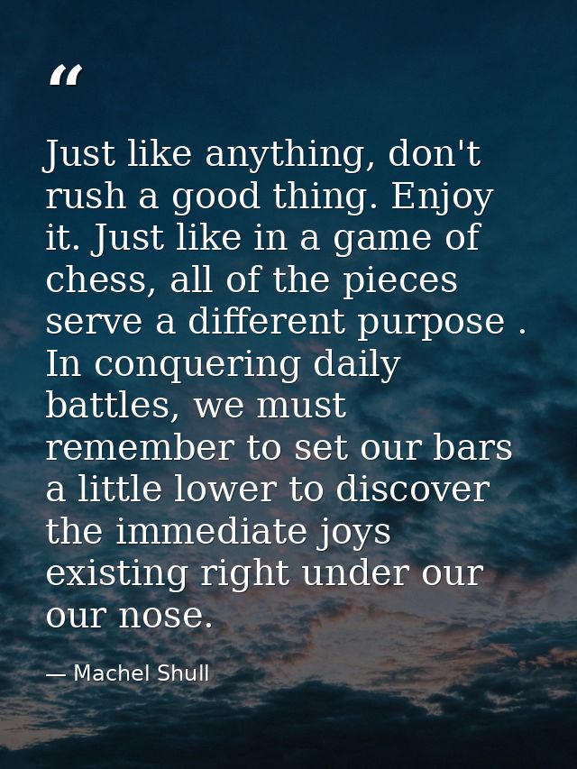 Just like anything, don't rush a good thing. Enjoy it. Just like in a game of chess, all of the pieces serve a different — Machel Shull