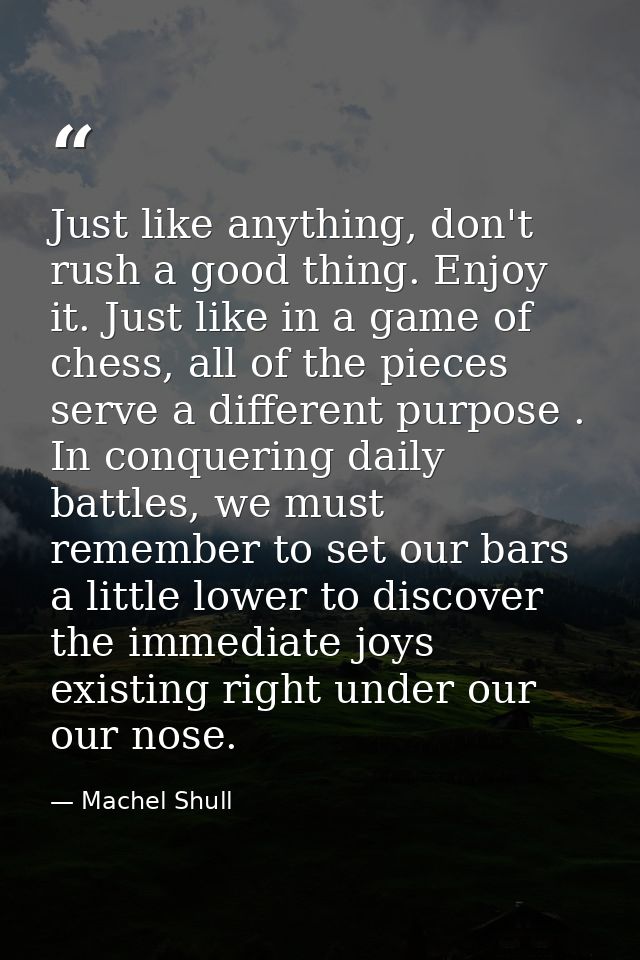 Just like anything, don't rush a good thing. Enjoy it. Just like in a game of chess, all of the pieces serve a different — Machel Shull
