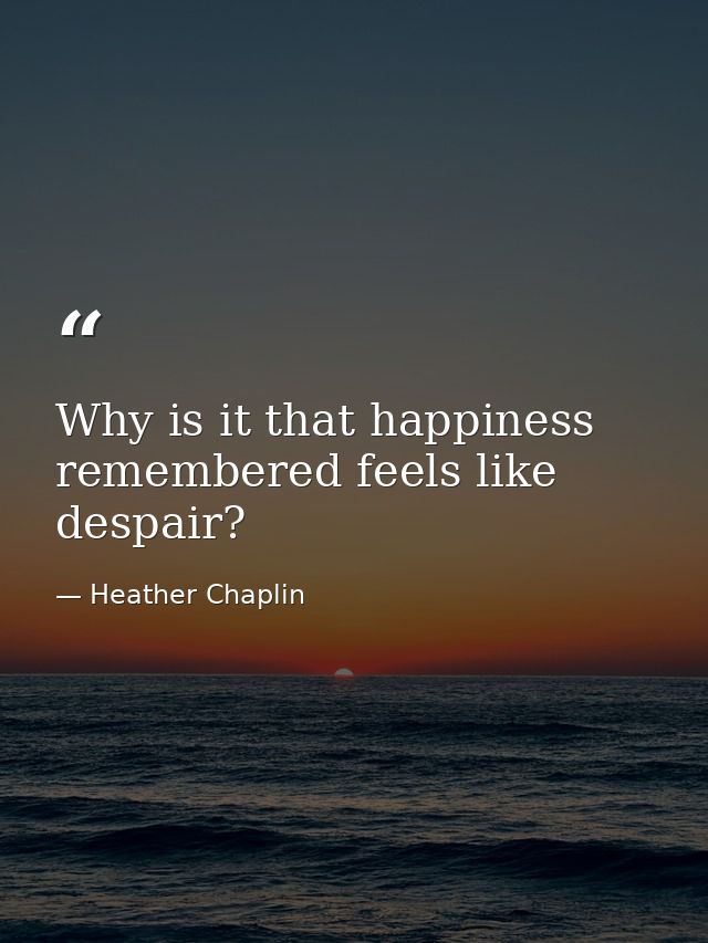 Why is it that happiness remembered feels like despair? — Heather Chaplin