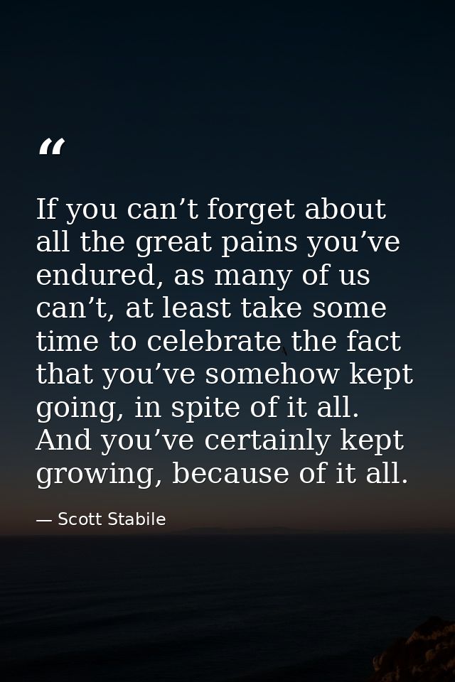 If you can’t forget about all the great pains you’ve endured, as many of us can’t, at least take some time to celebrate  — Scott Stabile