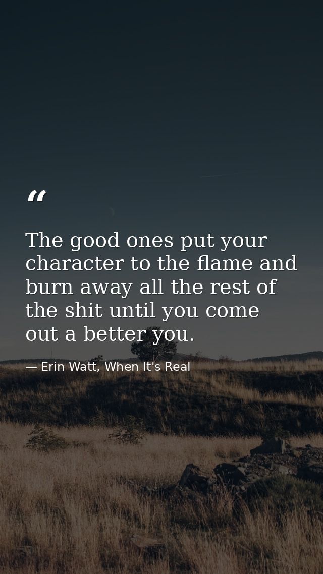 The good ones put your character to the flame and burn away all the rest of the shit until you come out a better you. — Erin Watt, When It's Real