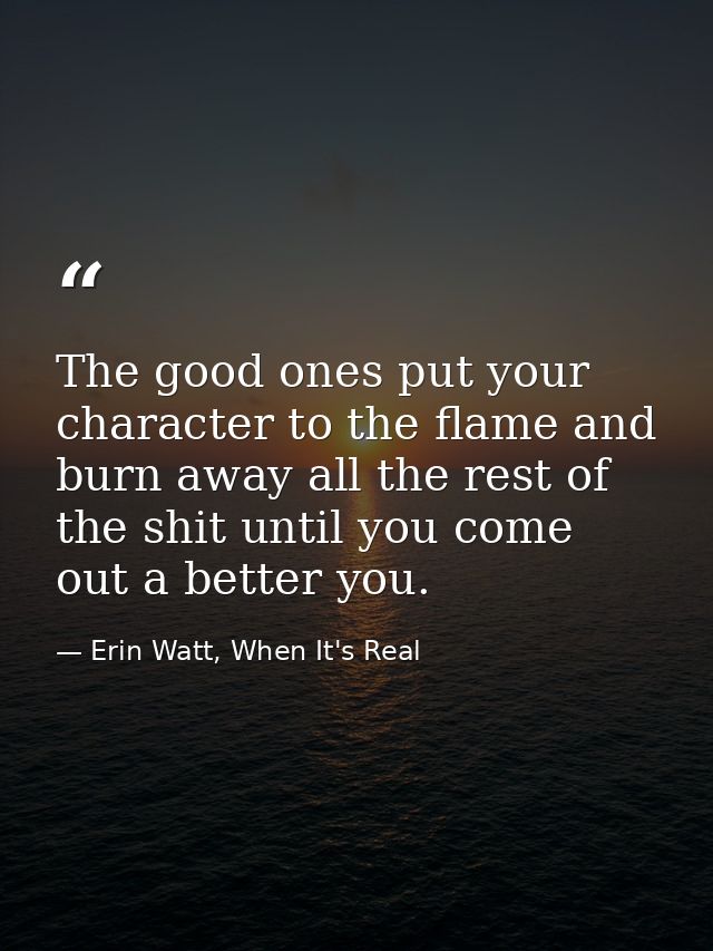 The good ones put your character to the flame and burn away all the rest of the shit until you come out a better you. — Erin Watt, When It's Real