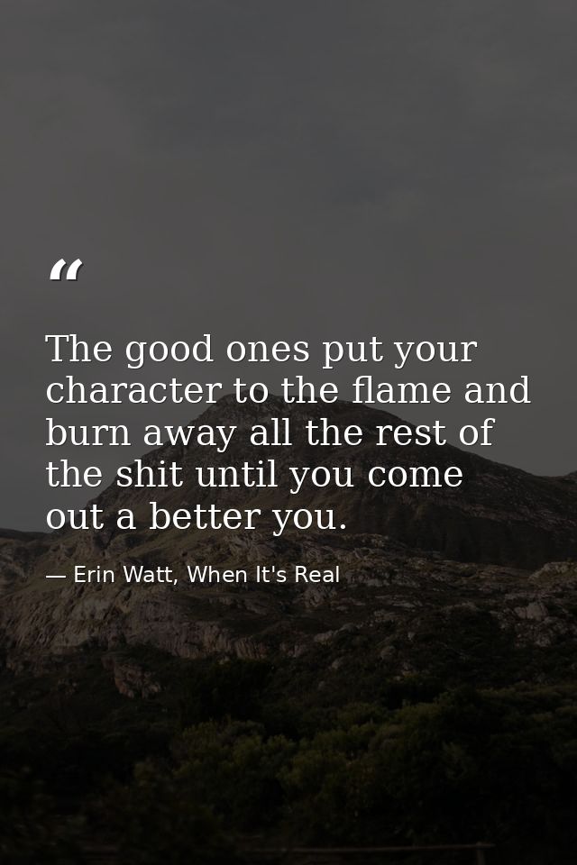 The good ones put your character to the flame and burn away all the rest of the shit until you come out a better you. — Erin Watt, When It's Real