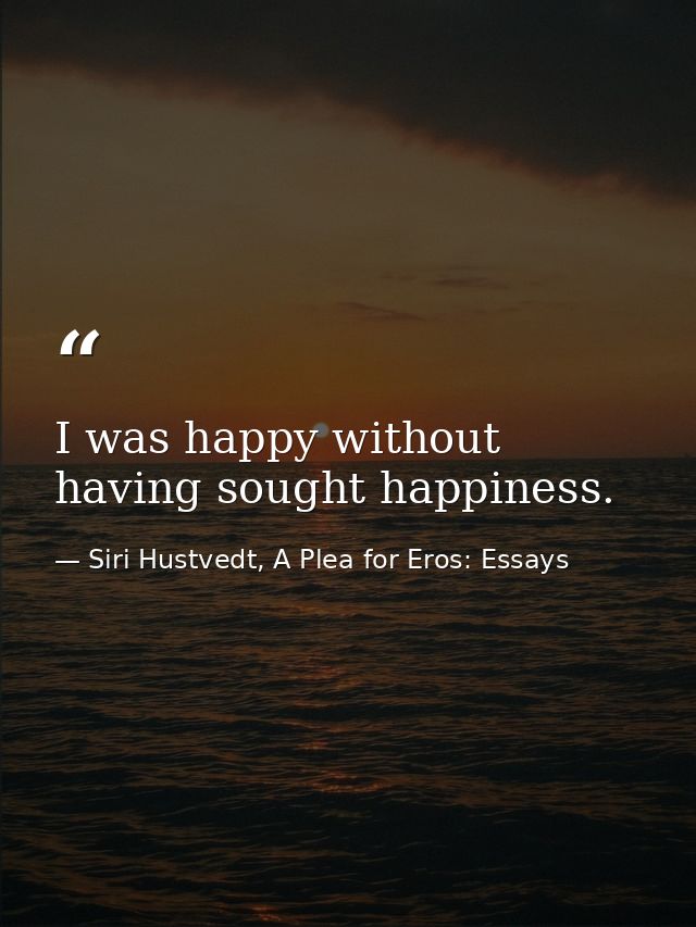 I was happy without having sought happiness. — Siri Hustvedt, A Plea for Eros: Essays
