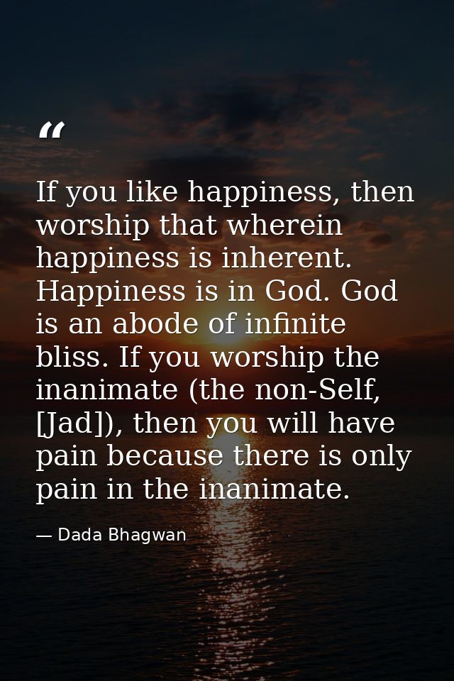 If you like happiness, then worship that wherein happiness is inherent. Happiness is in God. God is an abode of infinite — Dada Bhagwan
