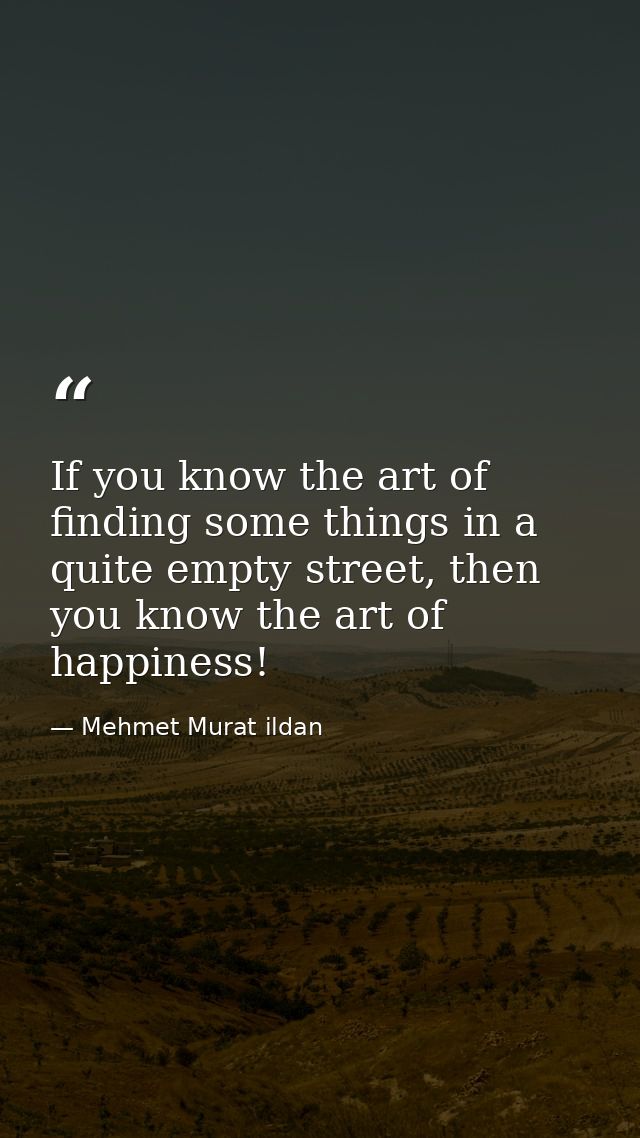 If you know the art of finding some things in a quite empty street, then you know the art of happiness! — Mehmet Murat ildan