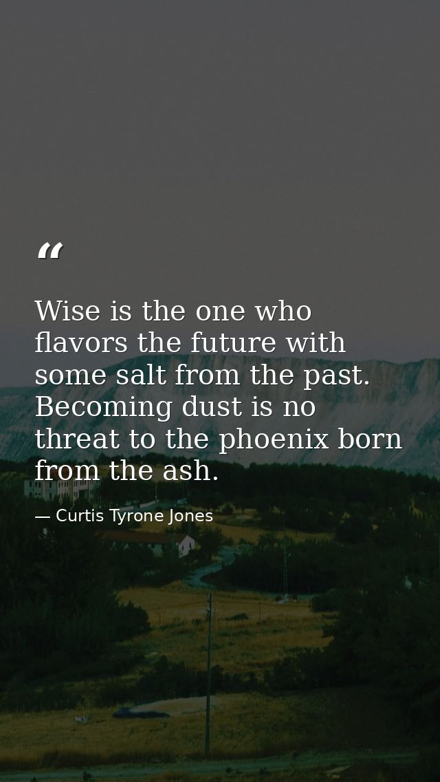 Wise is the one who flavors the future with some salt from the past. Becoming dust is no threat to the phoenix born from — Curtis Tyrone Jones