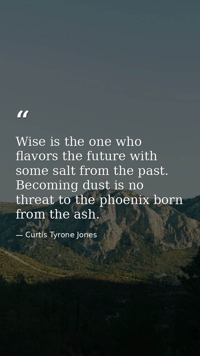 Wise is the one who flavors the future with some salt from the past. Becoming dust is no threat to the phoenix born from — Curtis Tyrone Jones