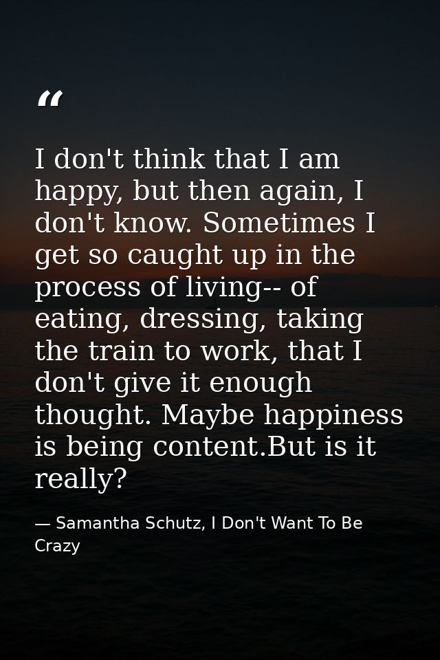 I don't think that I am happy, but then again, I don't know. Sometimes I get so caught up in the process of living-- of  — Samantha Schutz, I Don't Want To Be Crazy