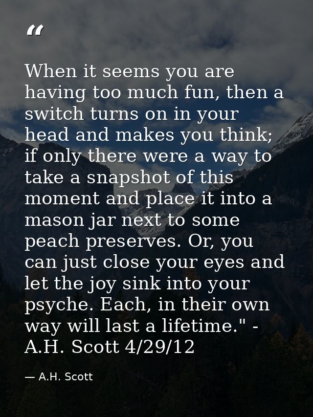 When it seems you are having too much fun, then a switch turns on in your head and makes you think; if only there were a — A.H. Scott