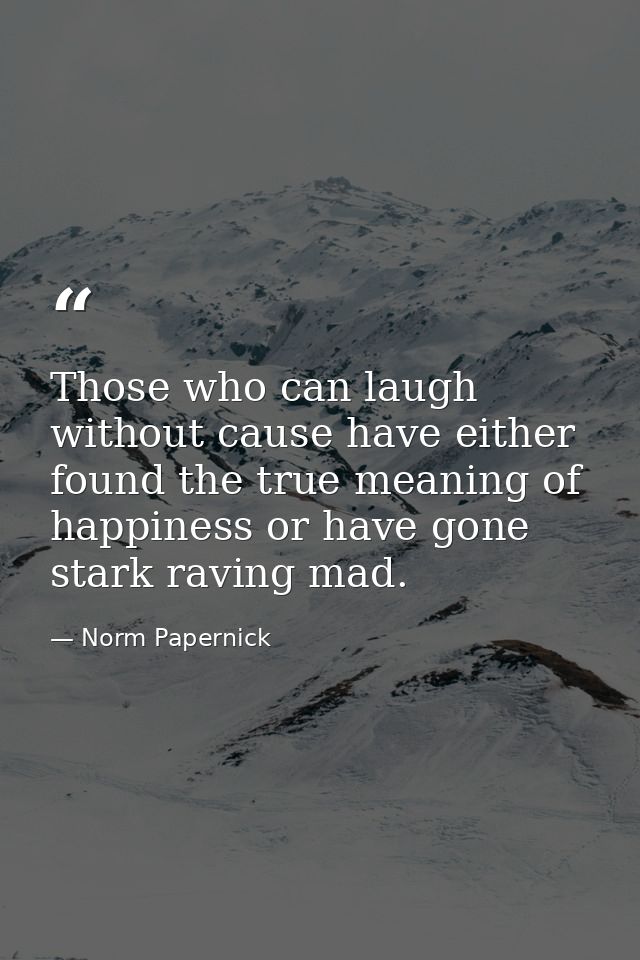 Those who can laugh without cause have either found the true meaning of happiness or have gone stark raving mad. — Norm Papernick