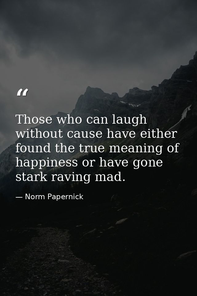 Those who can laugh without cause have either found the true meaning of happiness or have gone stark raving mad. — Norm Papernick