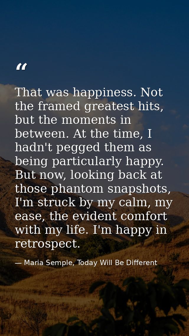 That was happiness. Not the framed greatest hits, but the moments in between. At the time, I hadn't pegged them as being — Maria Semple, Today Will Be Different