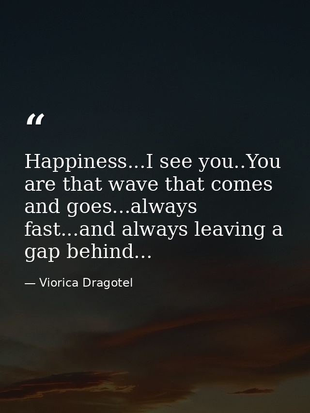 Happiness...I see you..You are that wave that comes and goes...always fast...and always leaving a gap behind... — Viorica Dragotel