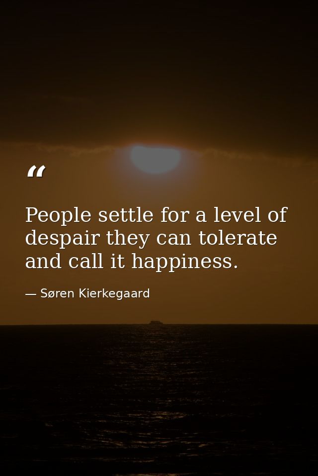 People settle for a level of despair they can tolerate and call it happiness. — Søren Kierkegaard