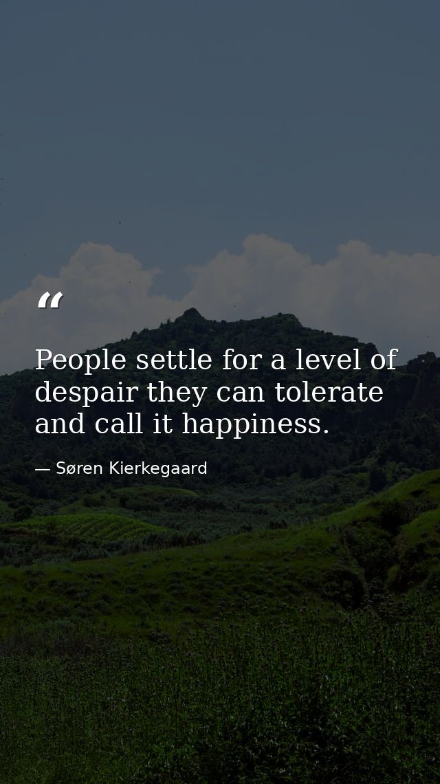 People settle for a level of despair they can tolerate and call it happiness. — Søren Kierkegaard