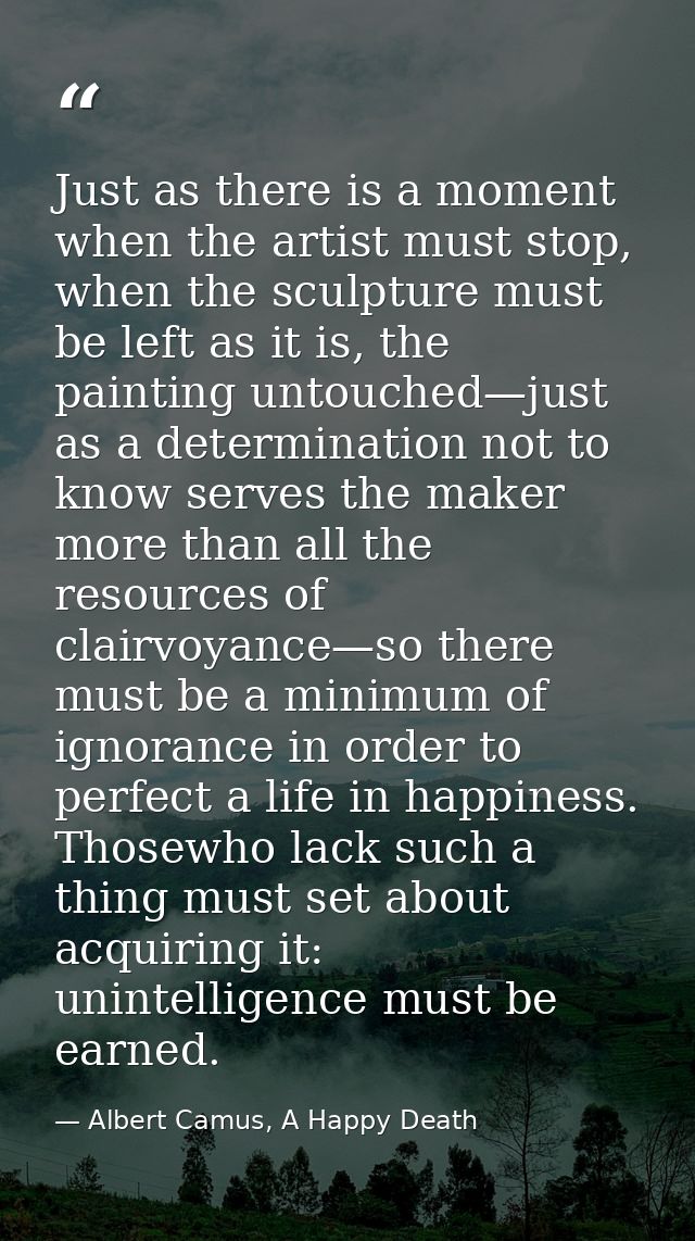 Just as there is a moment when the artist must stop, when the sculpture must be left as it is, the painting untouched—ju — Albert Camus, A Happy Death