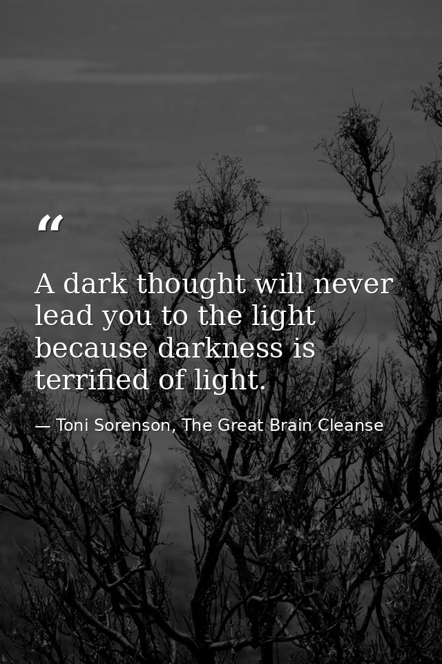 A dark thought will never lead you to the light because darkness is terrified of light. — Toni Sorenson, The Great Brain Cleanse