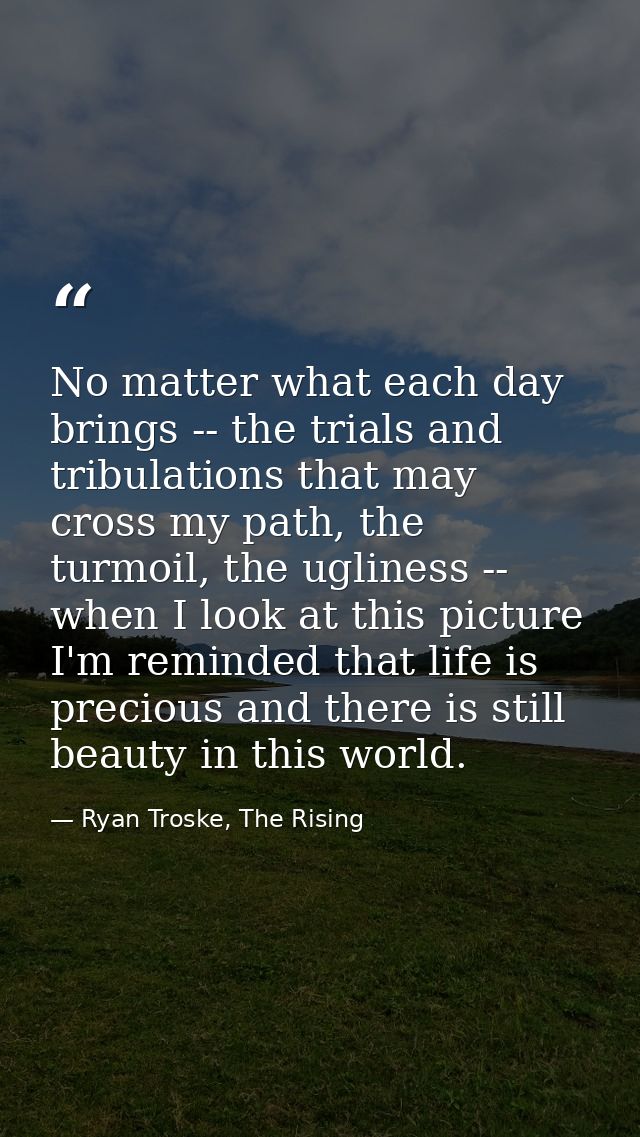 No matter what each day brings -- the trials and tribulations that may cross my path, the turmoil, the ugliness -- when  — Ryan Troske, The Rising