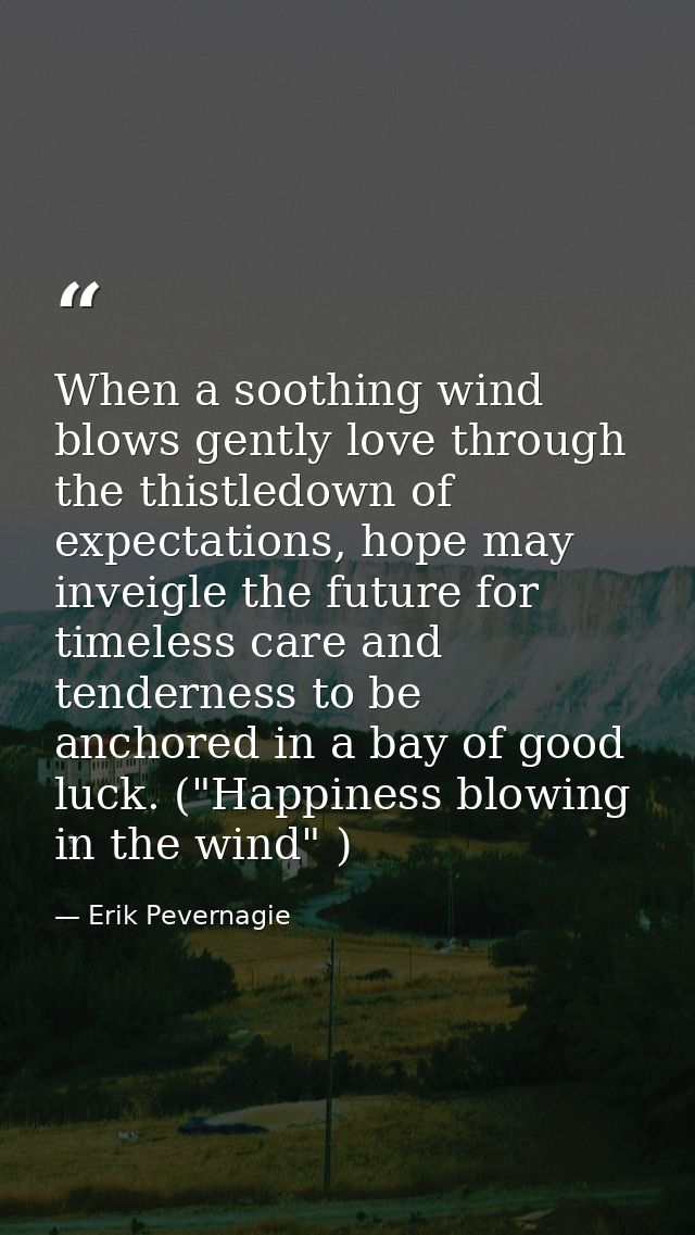 When a soothing wind blows gently love through the thistledown of expectations, hope may inveigle the future for timeles — Erik Pevernagie