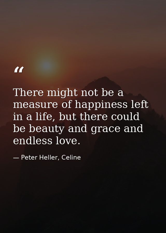 There might not be a measure of happiness left in a life, but there could be beauty and grace and endless love. — Peter Heller, Celine